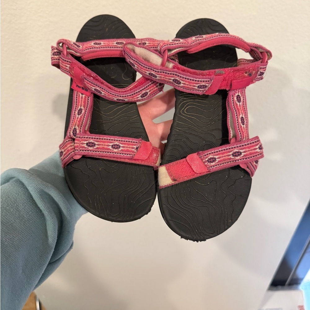 Teva Kids' Striped Pink and Black Sandals Y1 - Picture 2 of 4
